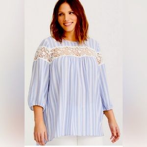 Torrid Blue White Striped Lace long sleeve Top Sz 1